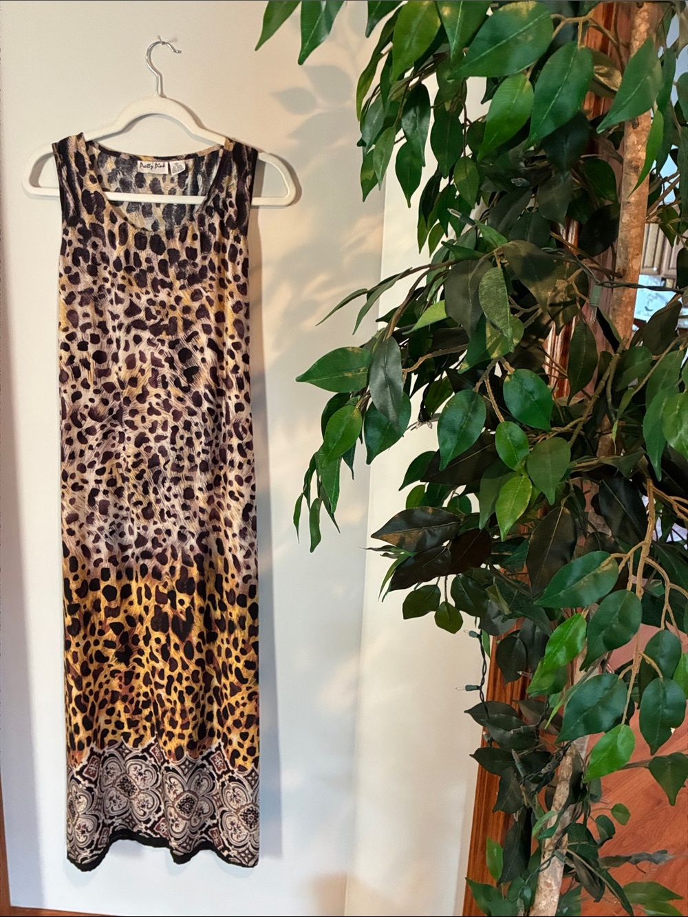 SALE. Leopard Maxi Dress with Paisley Hem.  Size: Small